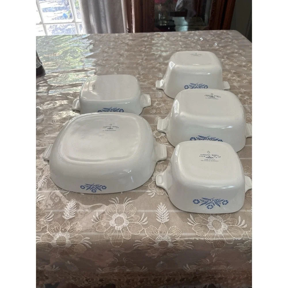 5 pc Lot Set Vintage Corning Ware Blue Cornflower Casserole Baking Dishes